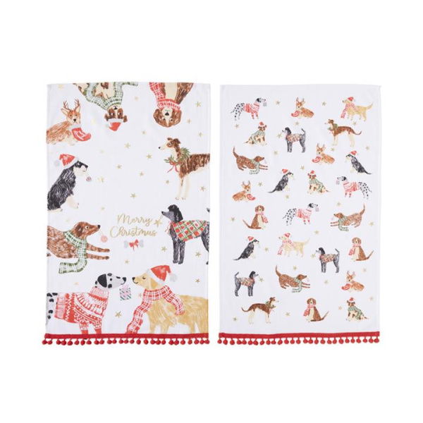 Adairs Red Festive Dogs Christmas Tea Towels 2 Pack