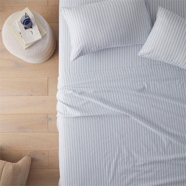 Adairs Flannelette Blue Stripe Printed Sheet Set (Blue Queen Extra Depth)