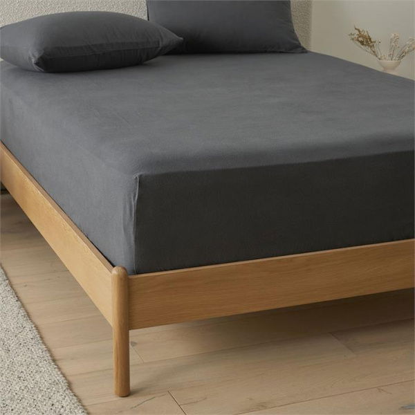 Adairs Flannelette Charcoal Plain Dye Fitted Sheet - Grey (Grey Single)