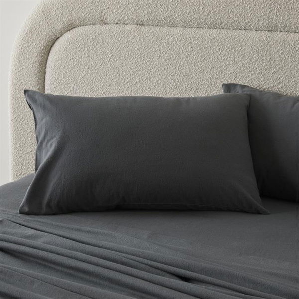 Adairs Flannelette Charcoal Plain Dye Pillowcases - Grey (Grey Standard Pillowcase Pair)
