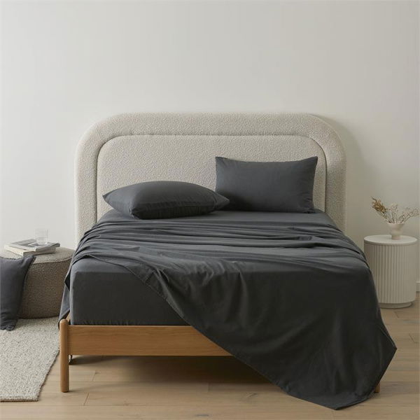 Adairs Flannelette Charcoal Plain Dye Sheet Set - Grey (Grey Double)
