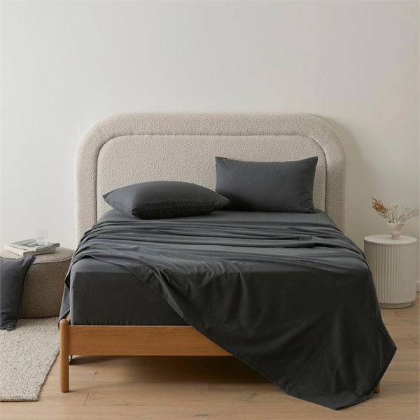 Adairs Flannelette Charcoal Plain Dye Sheet Set - Grey (Grey Queen)