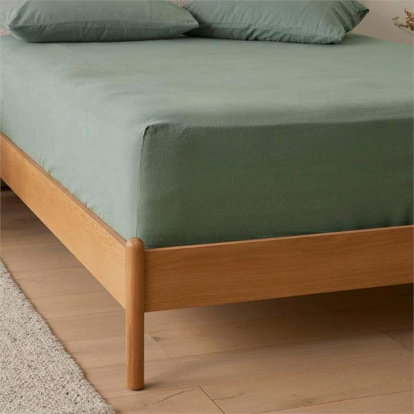 Adairs Flannelette Cypress Plain Dye Fitted Sheet - Green (Green Double)
