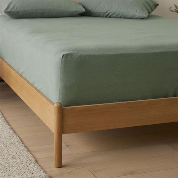 Adairs Flannelette Cypress Plain Dye Fitted Sheet - Green (Green King Extra Depth)