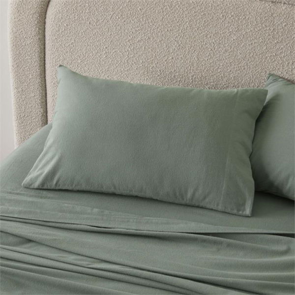 Adairs Flannelette Cypress Plain Dye Pillowcases - Green (Green Standard Pillowcase Pair)