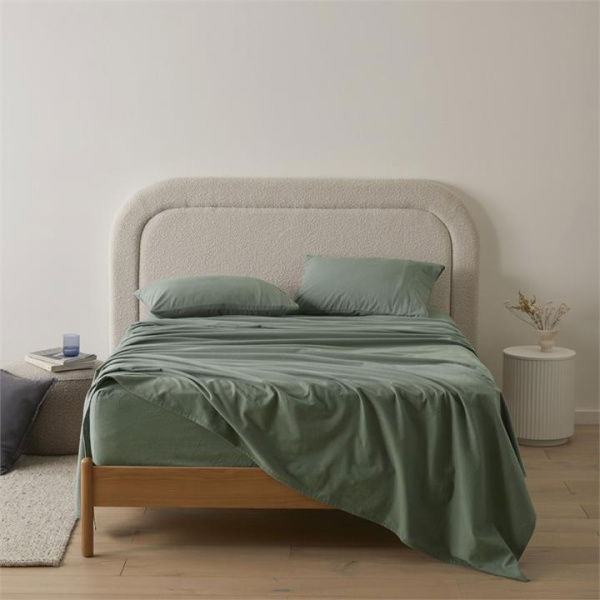 Adairs Flannelette Cypress Plain Dye Sheet Set - Green (Green Queen)