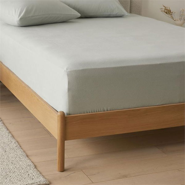 Adairs Flannelette Eucalyptus Plain Dye Fitted Sheet - Green (Green Queen)