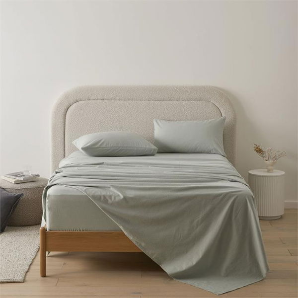 Adairs Flannelette Eucalyptus Plain Dye Sheet Set - Green (Green King Single)