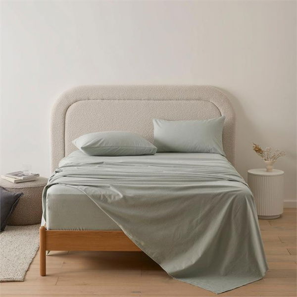 Adairs Flannelette Eucalyptus Plain Dye Sheet Set - Green (Green Queen Extra Depth)