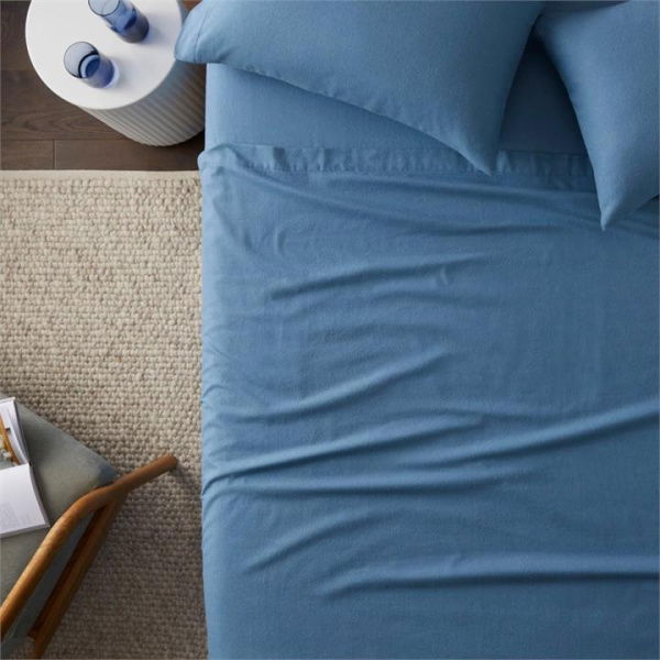 Adairs Flannelette Plain Blue Sheet Set (Blue Double)