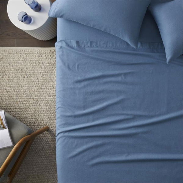 Adairs Flannelette Plain Blue Sheet Set (Blue Queen Extra Depth)