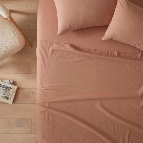 Adairs Flannelette Plain Clay Sheet Set - Brown (Brown Double)