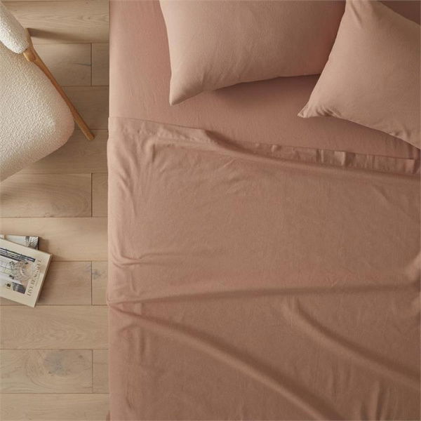 Adairs Flannelette Plain Clay Sheet Set - Brown (Brown King Single)