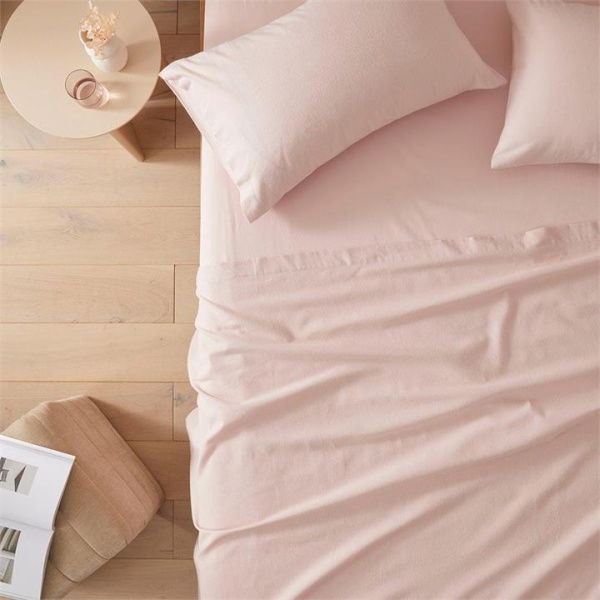 Adairs Flannelette Plain Pink Sheet Set (Pink King Extra Depth)