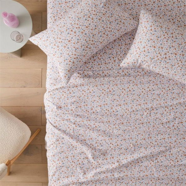 Adairs Flannelette Pretty Floral Printed Sheet Set - Orange (Orange Double)