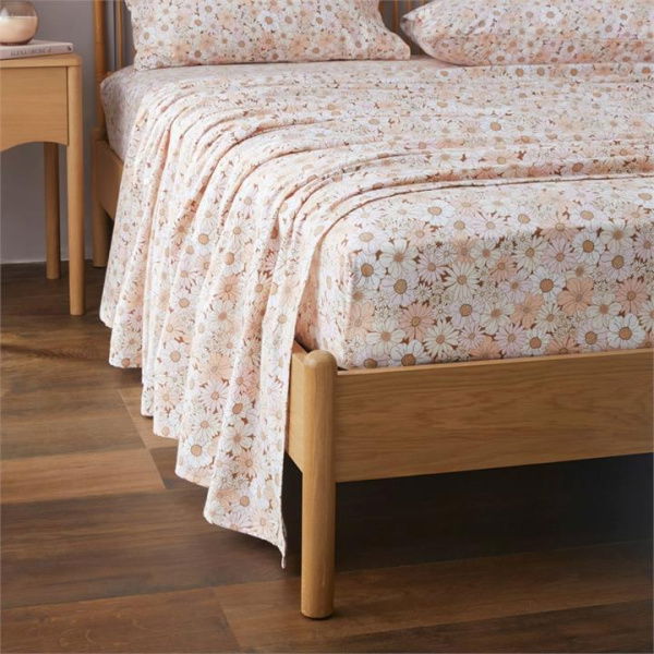 Adairs Flannelette Printed Daisy Fields Pink Fitted Sheet (Pink Double)