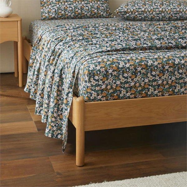 Adairs Flannelette Printed Libertine Floral Green Fitted Sheet (Green Double)