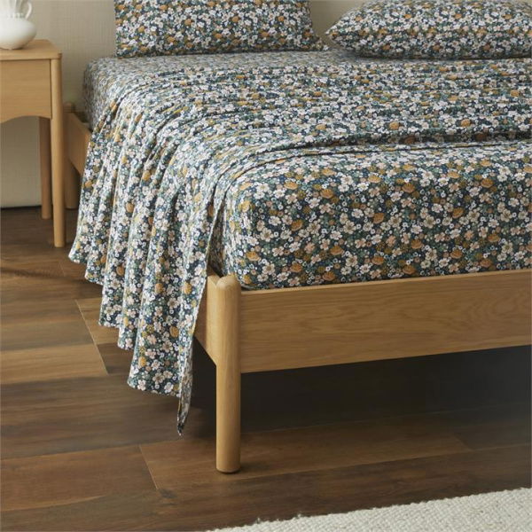 Adairs Flannelette Printed Libertine Floral Green Fitted Sheet (Green Queen)