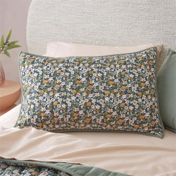 Adairs Flannelette Printed Libertine Floral Green Quilted Coverlet Separates (Green Standard Pillowcase Pair)