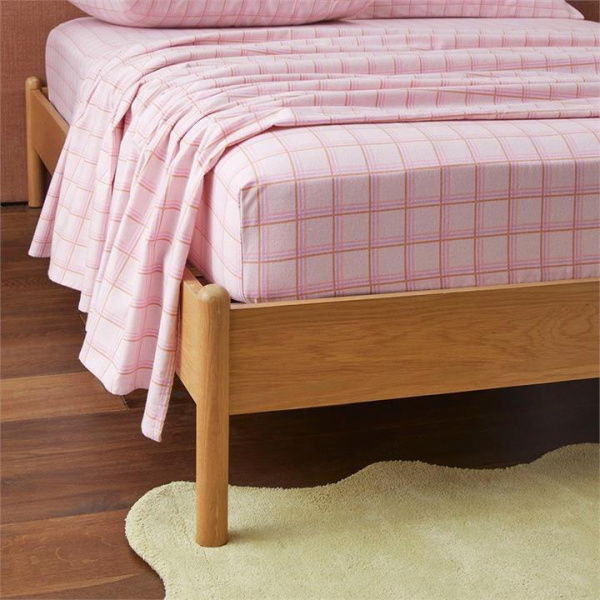 Adairs Flannelette Printed Melrose Check Spice Fitted Sheet - Pink (Pink Double)