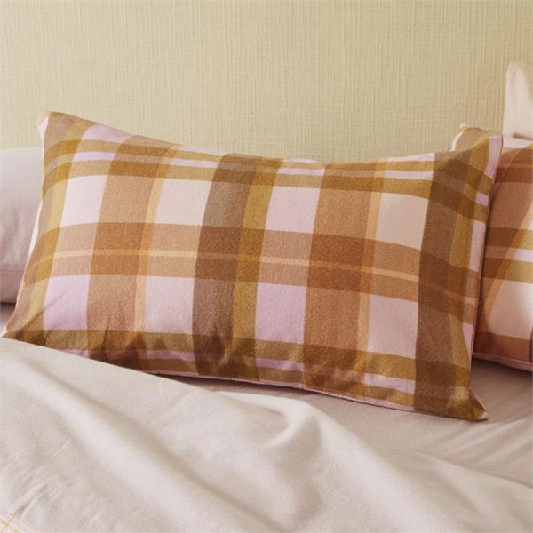 Adairs Flannelette Printed Melrose Check Spice Pillowcases - Orange (Orange Standard Pillowcase Pair)