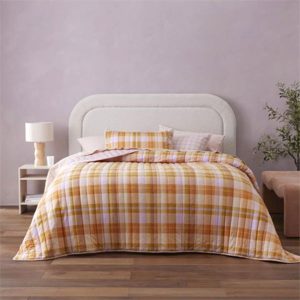 Adairs Flannelette Printed Melrose Check Spice Quilted Coverlet Separates - Orange (Orange Single/Double)