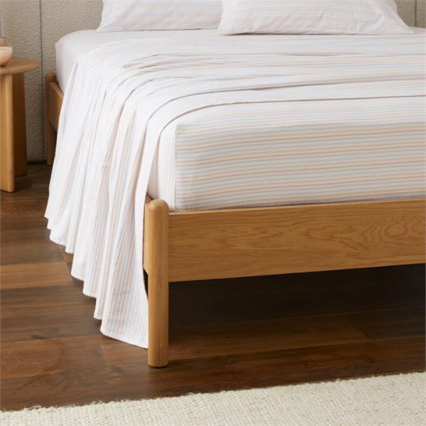 Adairs Flannelette Printed Natural Stripe Fitted Sheet (Natural King Extra Depth)