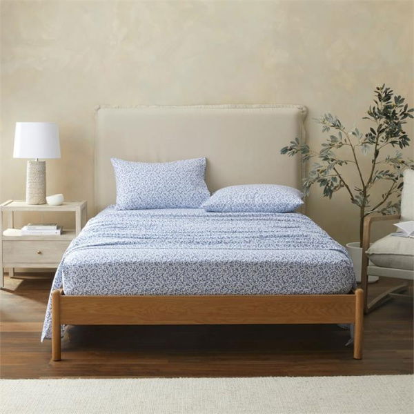 Adairs Flannelette Printed Provincial Floral Blue Sheet Set (Blue King)