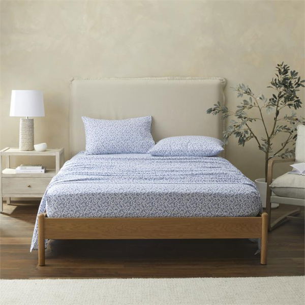 Adairs Flannelette Printed Provincial Floral Blue Sheet Set (Blue Queen)