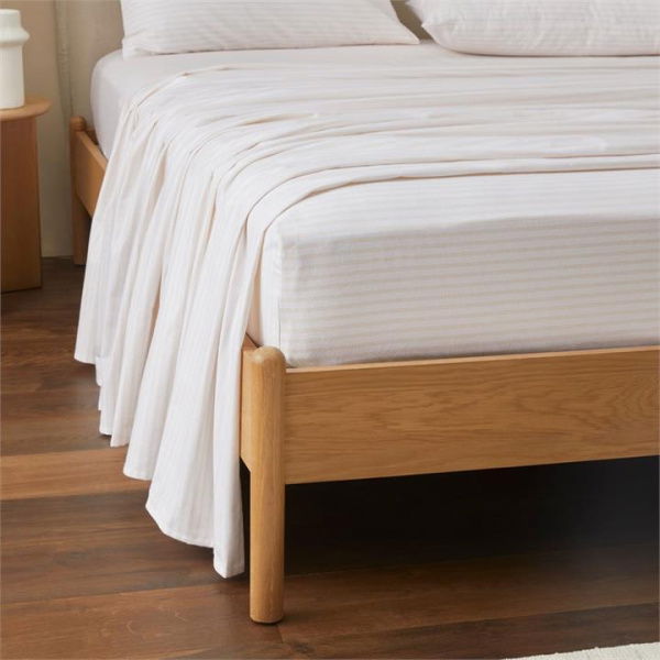 Adairs Flannelette Printed Sand Stripe Fitted Sheet - Natural (Natural Double)