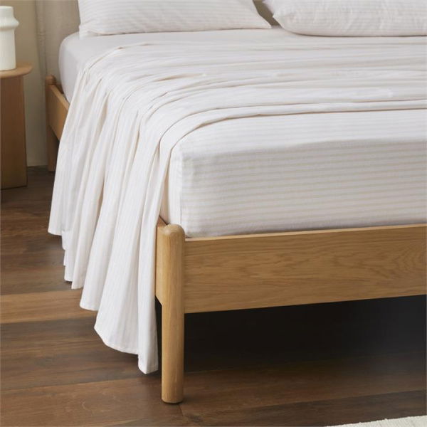 Adairs Flannelette Printed Sand Stripe Fitted Sheet - Natural (Natural King Single)