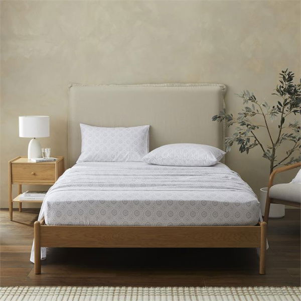 Adairs Flannelette Printed Silver Tile Sheet Set - Grey (Grey King Extra Depth)