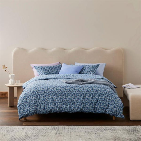 Adairs Flannelette Printed Winter Blossom Blue Quilt Cover Set (Blue Queen)