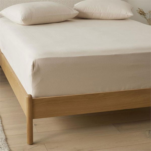 Adairs Flannelette Sand Plain Dye Fitted Sheet - Natural (Natural Queen Extra Depth)