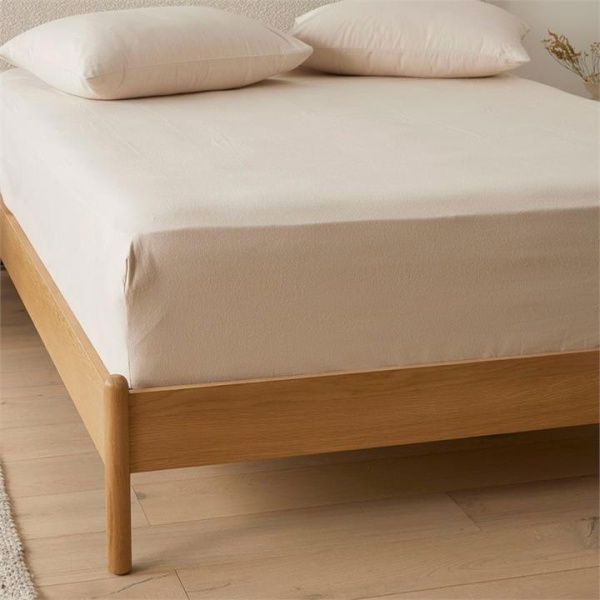 Adairs Flannelette Sand Plain Dye Fitted Sheet - Natural (Natural Queen)