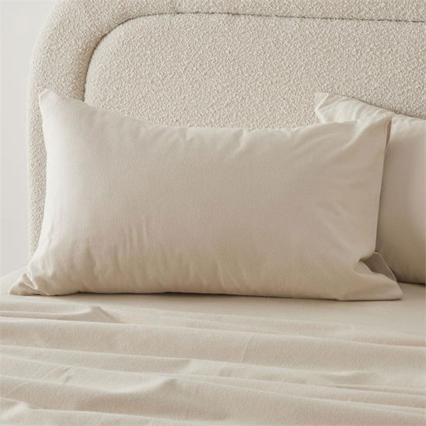 Adairs Flannelette Sand Plain Dye Pillowcases - Natural (Natural Standard Pillowcase Pair)