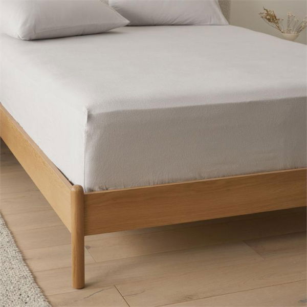 Adairs Flannelette Silver Plain Dye Fitted Sheet - Grey (Grey Double)