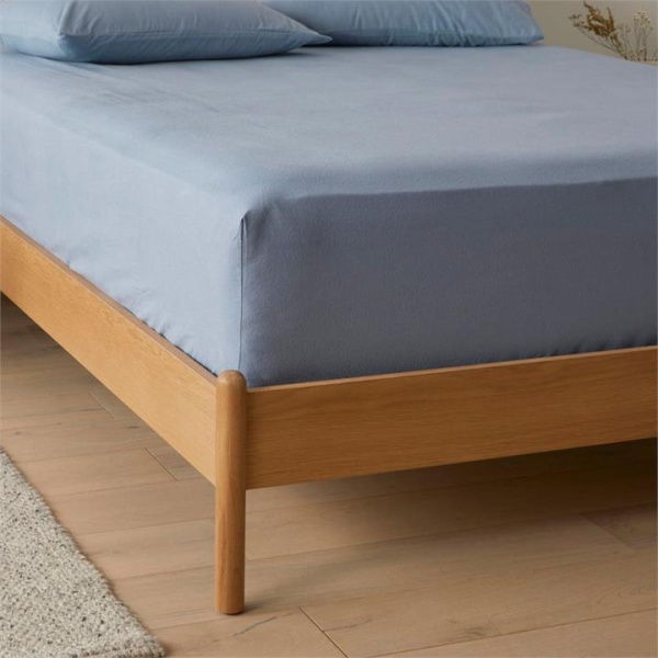 Adairs Flannelette Steel Blue Plain Dye Fitted Sheet (Blue Queen Extra Depth)