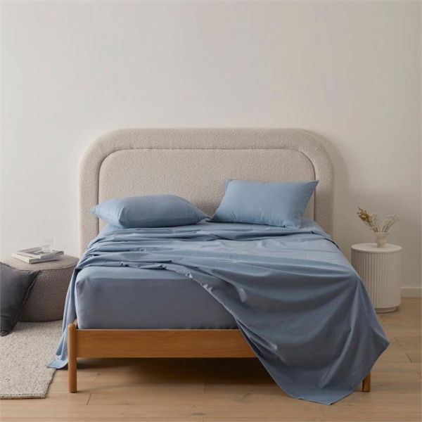 Adairs Flannelette Steel Blue Plain Dye Sheet Set (Blue Double)
