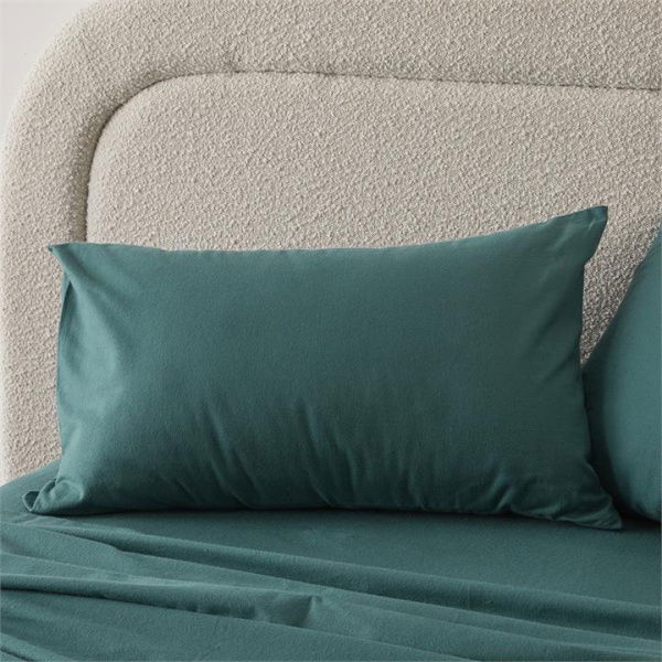 Adairs Flannelette Teal Plain Dye Pillowcases - Blue (Blue Standard Pillowcase Pair)