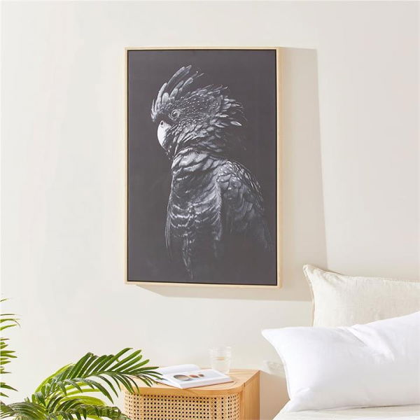 Adairs Flora & Fauna Midnight Cockatoo Canvas - Black (Black Wall Art)