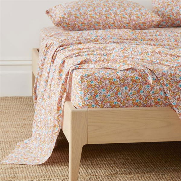 Adairs Orange Double Flower Field Tangerine Printed Sheet Set