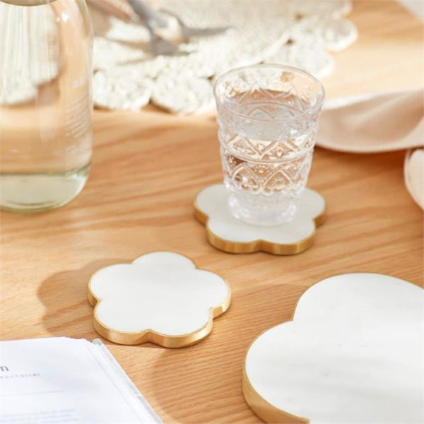 Adairs White Marble & Gold Flower Coaster Pack of 2