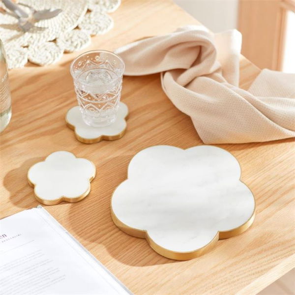 Adairs White Trivet Flower Marble & Gold