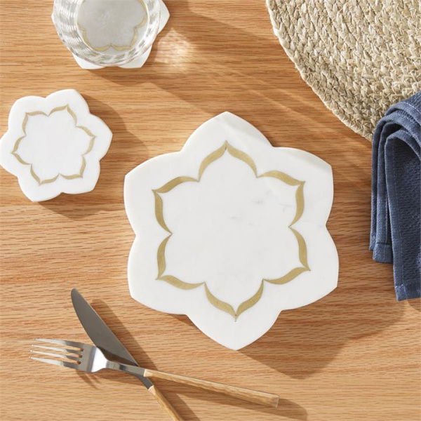 Adairs White & Gold Large Marble Trivet