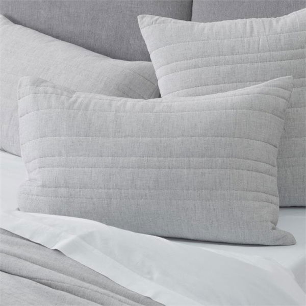 Adairs Fraiser Grey Chambray Quilted Pillowcase (Grey European Pillowcase Each)