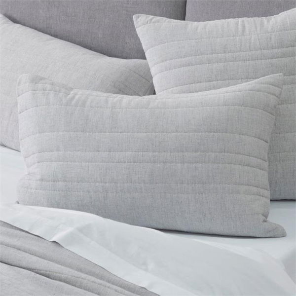 Adairs Fraiser Grey Chambray Quilted Pillowcase (Grey King Pillowcase Each)