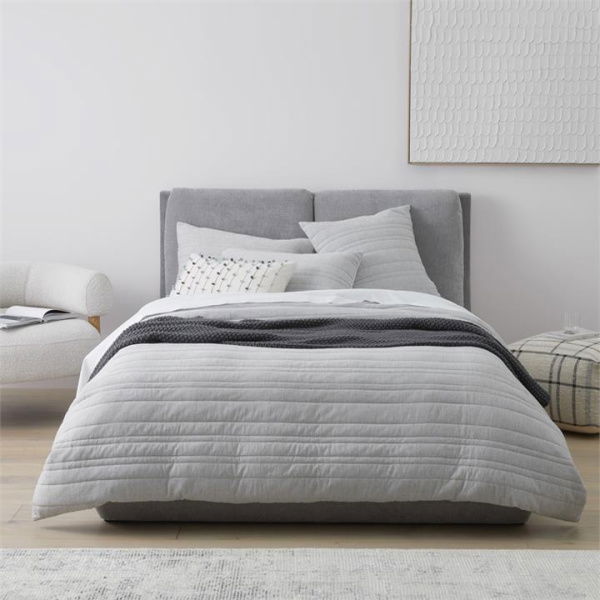 Adairs Fraiser Grey Chambray Quilted Quilt Cover (Grey Double)