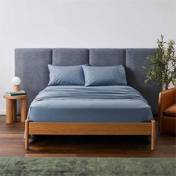 Adairs Fresh Cotton Percale Denim Sheet Set - Blue (Blue Double)