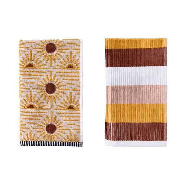 Adairs Yellow Tea Towel Freya Mustard & Rust Pack of 2